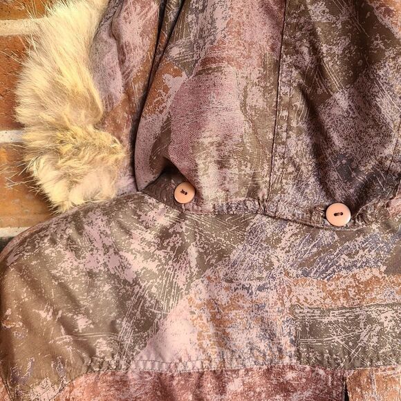 IZZI 90s Earth Tone Fox Fur Hooded Puffer Coat - Picture 5 of 11